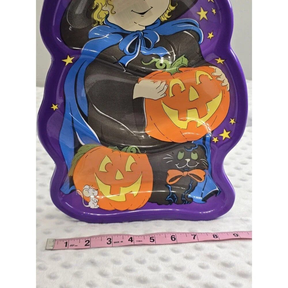 Vintage Halloween Serving Tray Berman Plastic Candy Treat Dish Witch Pumpkin Cat